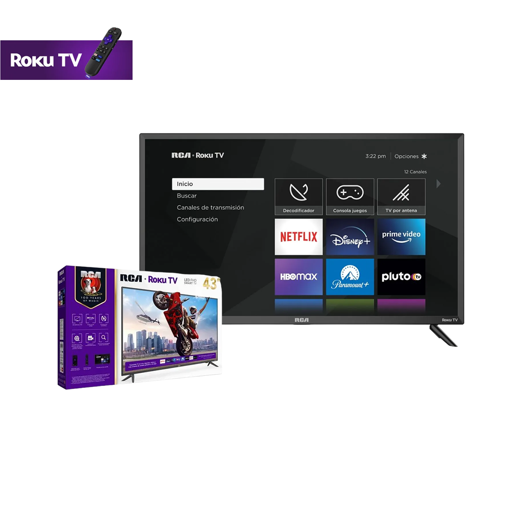PANTALLA RCA DE 43 PULGADAS LED SMART TV CON SISTEMA ANDROID Y ROKU INCORPORADO
