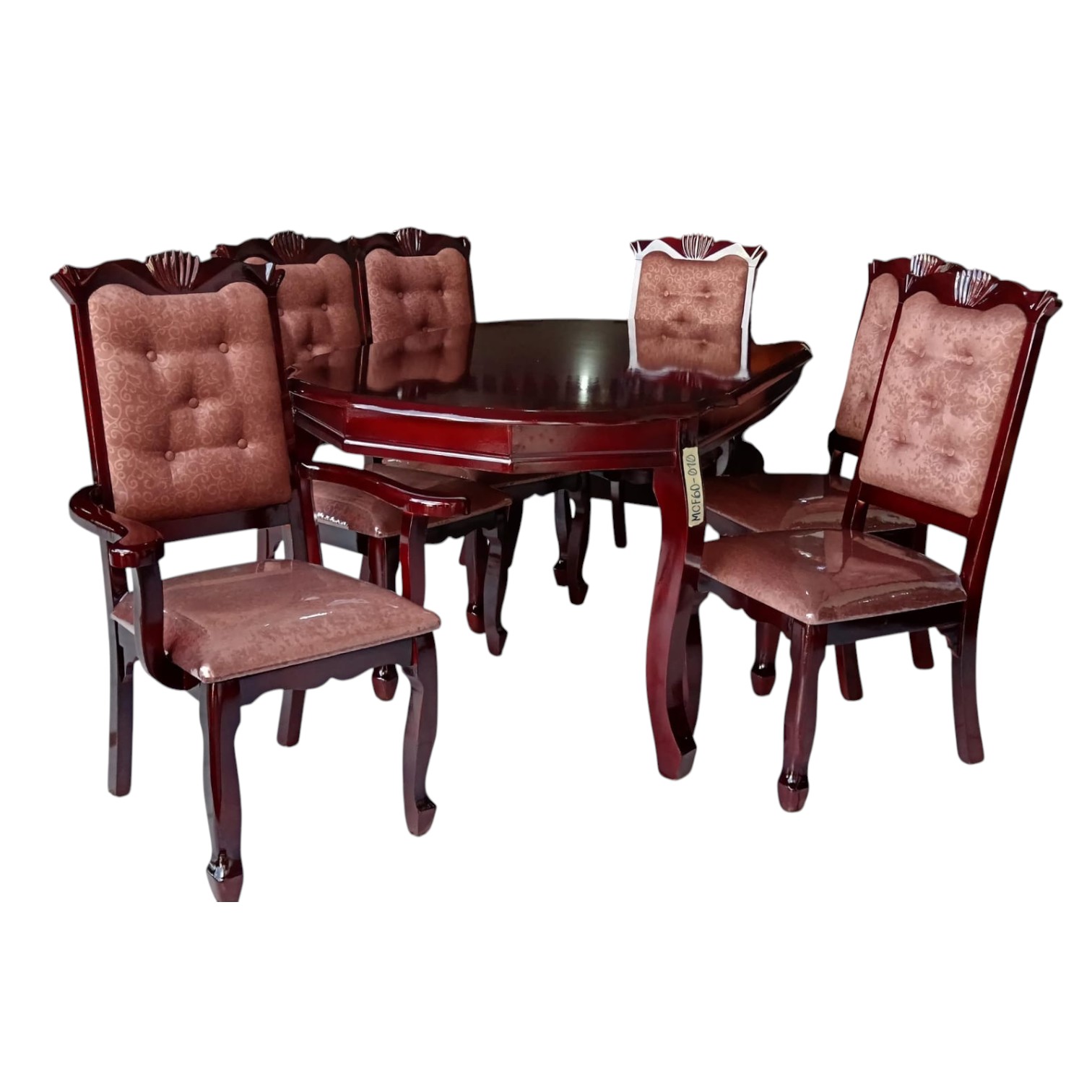 COMEDOR AMERICANO OVALADO DE 6 SILLAS 2 SILLAS CON APOYA BRAZO Y 4 SILLAS SIN BRAZOS