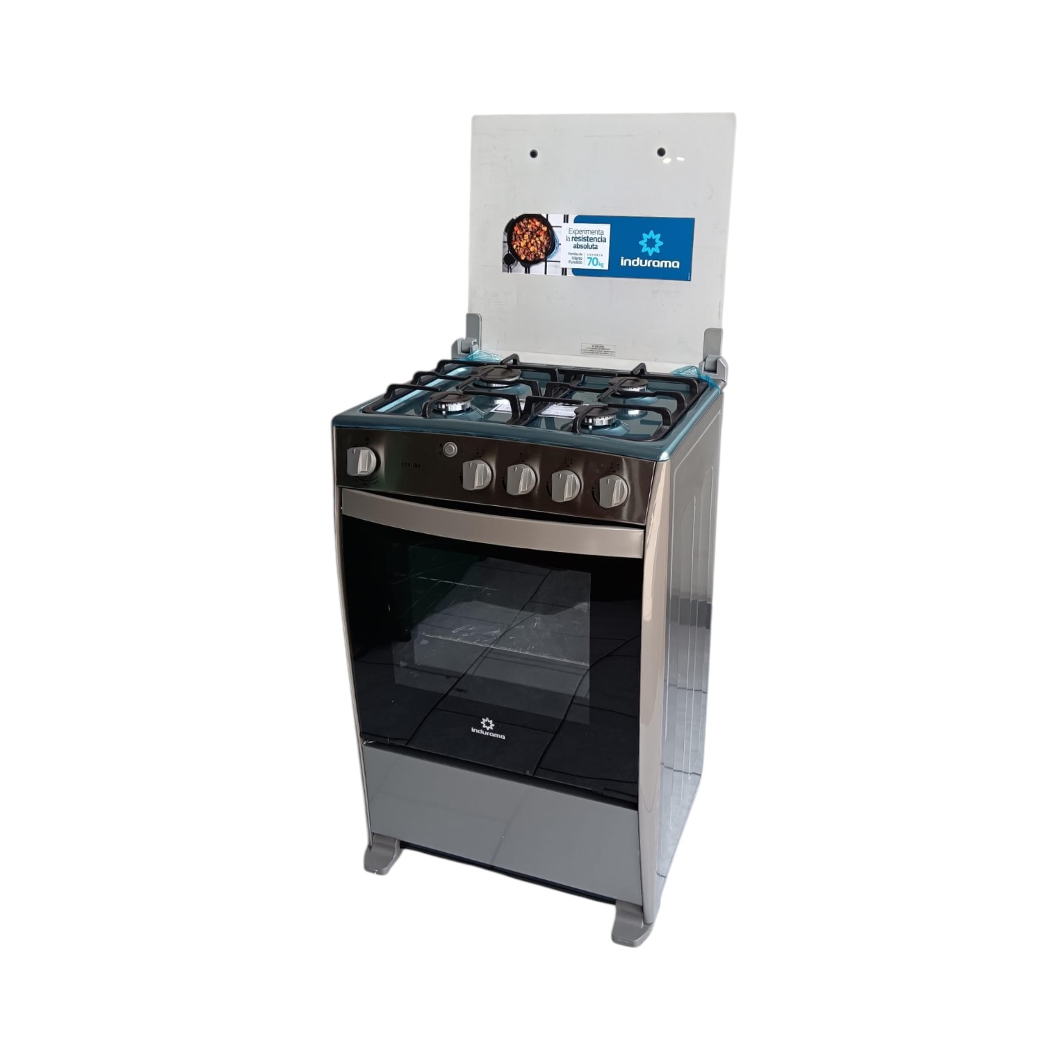 COCINA INDURAMA CORUÑA QZ DE 4 QUEMADORES PARRILLAS HIERRO CON CHISPERO Y LUZ TAPA DE VIDRIO  MODELO CORUÑA C24