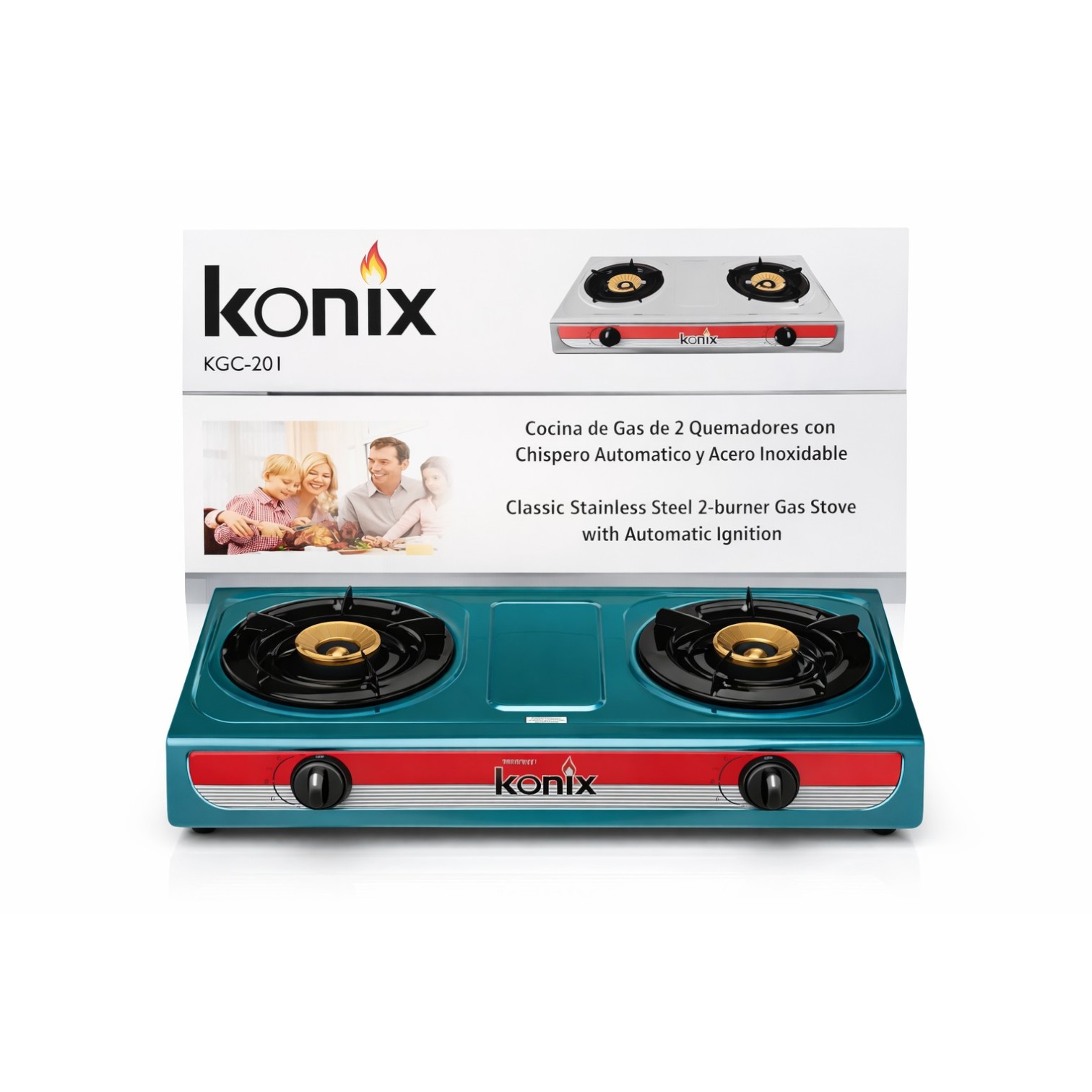 COCINETA KONIX 2 QUEMADORES ACERO INOXIDABLE